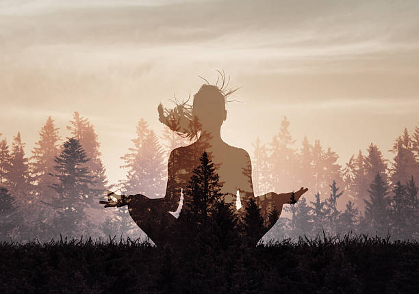 istock Young woman practicing meditation facing sunset. Harmony, meditation, healthy mind, relaxation, yoga, self care, mindfulness concept 2219389641