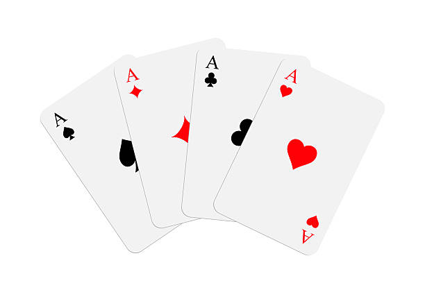 istock Classic playing cards set. Four aces with traditional red and black suits: spade, club, diamond, and heart. Minimalist flat design on white background. Vector illustration of poker deck 2219390931