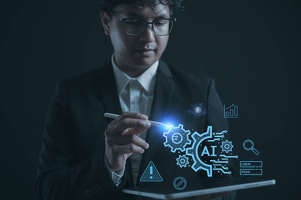 istock Businessman use pen and digital tablet working with ai icon and digital file interface in AI document management system concept. Perfect for automation paperless workflow data processing smart office 2219396484