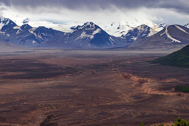 Beautiful landscape view of the Valley of 10,000 Smokes, the location of the Novarupta eruption, in Katmai National Park in Alaska.
