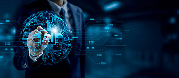 istock Businessman touching glowing AI icon on digital globe with futuristic technology interface, symbolizing artificial intelligence, innovation, big data, and digital transformation in modern business. 2219398067