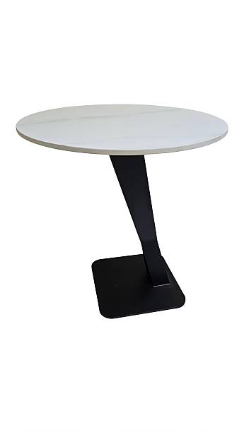 istock Modern round table with white top and black metal leg, isolated on white background. Suitable for product catalogs, furniture design, and interior concept presentations. 2219399417