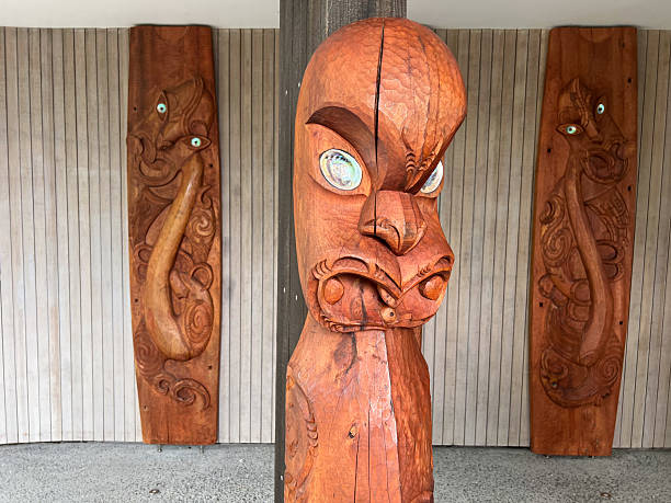 Nelson, New Zealand - March 05, 2012. Close-Up of Iconic Papa & Rangi Sculpture at Arts Unique, next to the enterance to the Abel Tasman National Park, Marahau, Tasman Region, New Zealand.