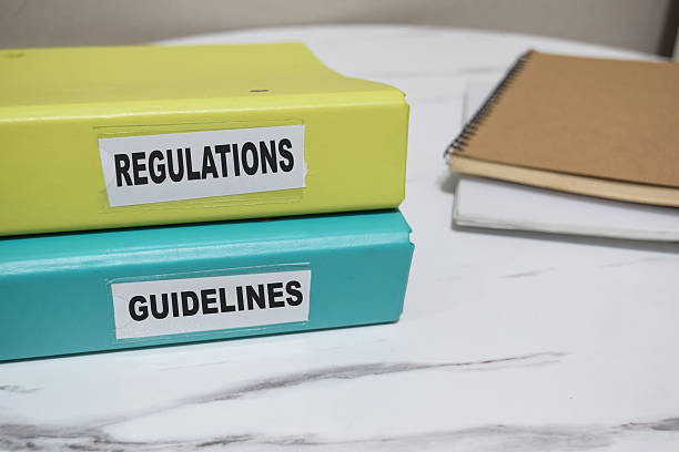 istock folders with the label Regulations and guidelines. Business management concept 2219402343