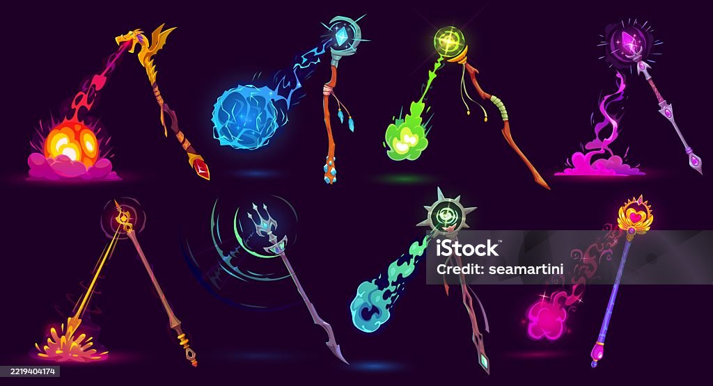 Magic Fire Rod Cartoon Magic Wizard Staff Scepter With Fire Burst Stock Illustration ...