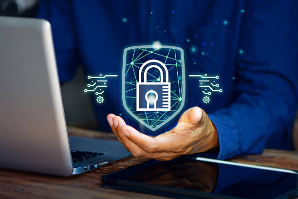 istock Cyber security network. Businessman holding Padlock shield icon and internet technology networking and protecting data personal information. privacy security. Data protection privacy concept. 2219411834
