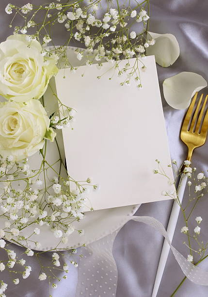 Greeting card mockup, menu blank mock up, wedding card, wedding invitation on table place setting