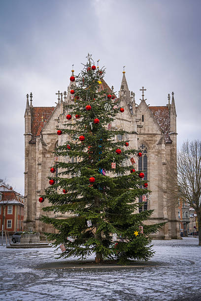 Christmas Tree in front of a Church, Muehlhausen, Thueringen