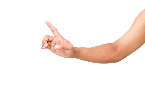 istock Hand gesture pointing up, isolated on a white background for presentations, human interaction, or conceptual illustrations 2219427581