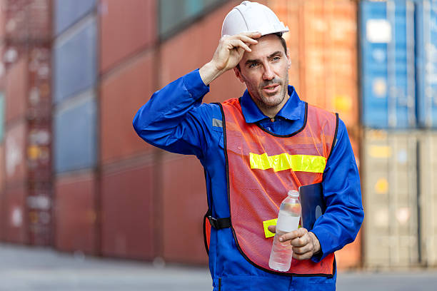 Worker man in hard hat with drinking water bottle, Construction worker drinking water from bottle