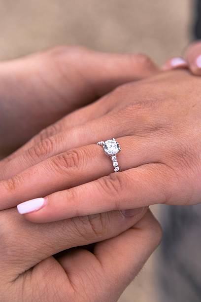 istock Close-up of a hand with diamond engagement ring. 2219430040