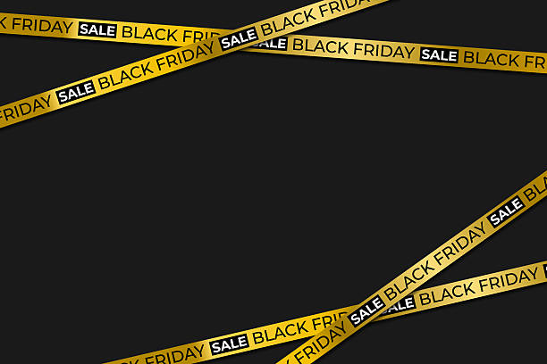 istock Red ribbons stretch diagonally in sale layout. Typography pops on rich black Friday design. Sale emphasis achieved through glowing highlights. Ribbon contrast drives focus to central message. 2219430713