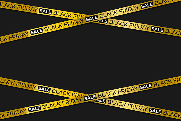 istock Red ribbons stretch diagonally in sale layout. Typography pops on rich black Friday design. Sale emphasis achieved through glowing highlights. Ribbon contrast drives focus to central message. 2219430807