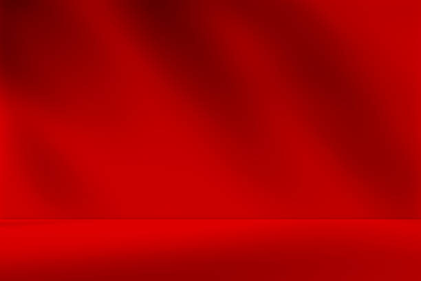 istock Empty red room studio with shadow of leaves overlay effect. Product presentation display room. 2219434303