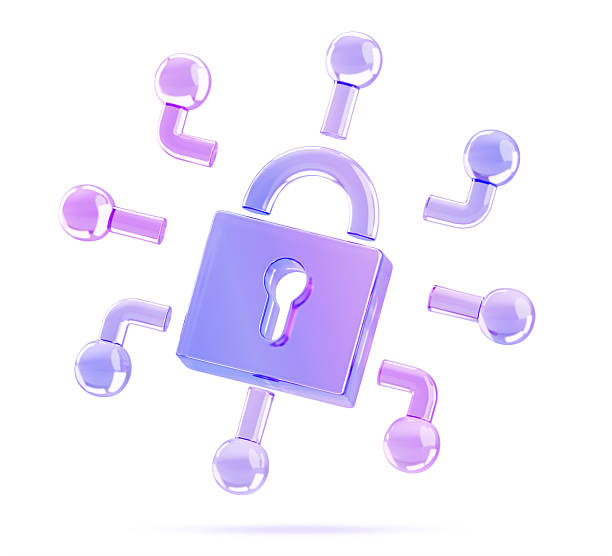 istock 3d glass holographic cyber security icon. Gradient padlock with lines of network connection. Digital privacy, data protection, encryption key and secure access to computer information 2219434793