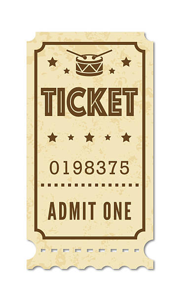 Retro ticket admit one. Vintage ticket isolated on transparent background. Design template for concert event, musical performance, exhibition, show