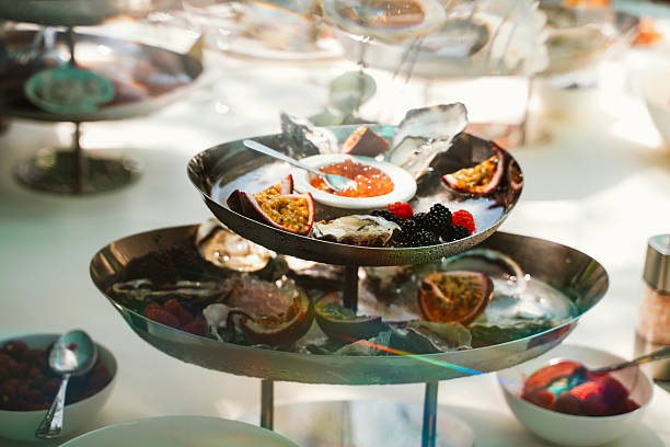 Gourmet Seafood Platter with Fresh Fruit and Sauce