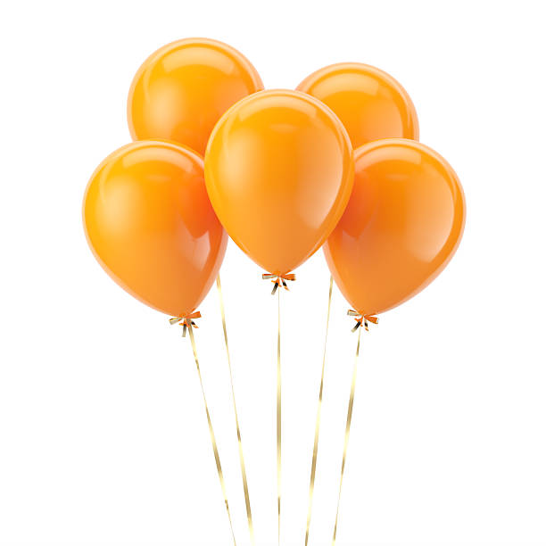 istock Festive orange balloons with gold ribbons. isolated on white. 3d rendering 2219456232