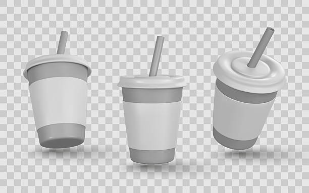 istock Realistic 3D Disposable Coffee Cups With Lids and Straws Floating on Transparent Background. Perfect for Branding and Packaging Design. Vector Illustration 2219457220