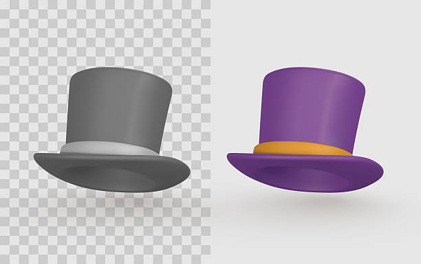 istock Top Hat Icon Set Featuring Classic Gray and Vibrant Purple Designs with Realistic Shadows and Highlights. Perfect for Game Assets or Magic Themes. Vector Illustration 2219458133