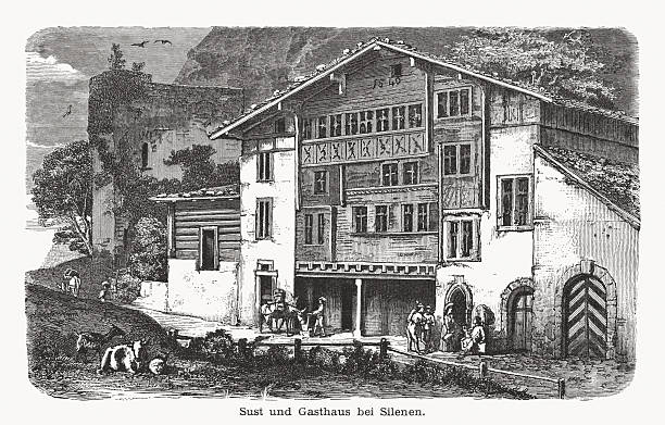 ilustrații de stoc cu sust cu han în silenen, cantonul uri, elveția, xilogravură, 1876 - han