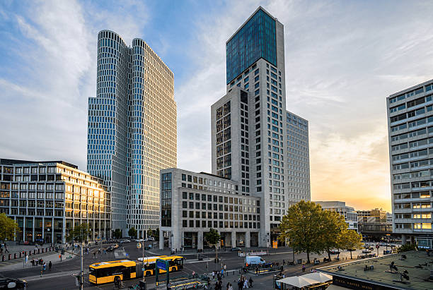 view on tall business towers in Berlin Charlottenburg near Train Station Zoologischer Garten