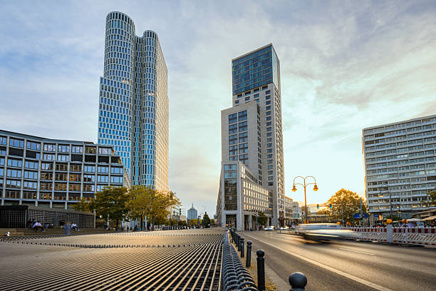 istock low angle view on business towers in west Berlin at sunset 2219463058