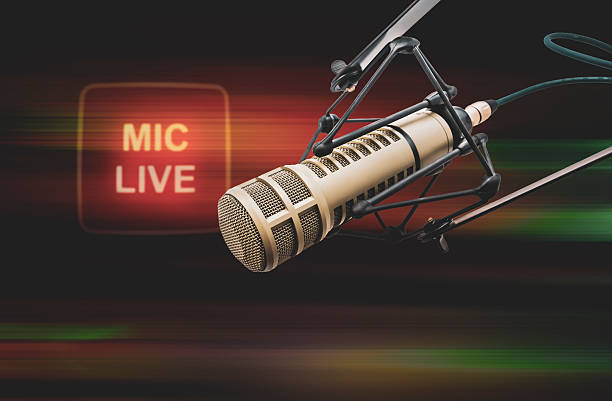 istock Professional microphone and on air sign 2219473008