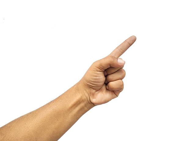 istock Asian man hand gesture point to something isolated on white background 2219473677