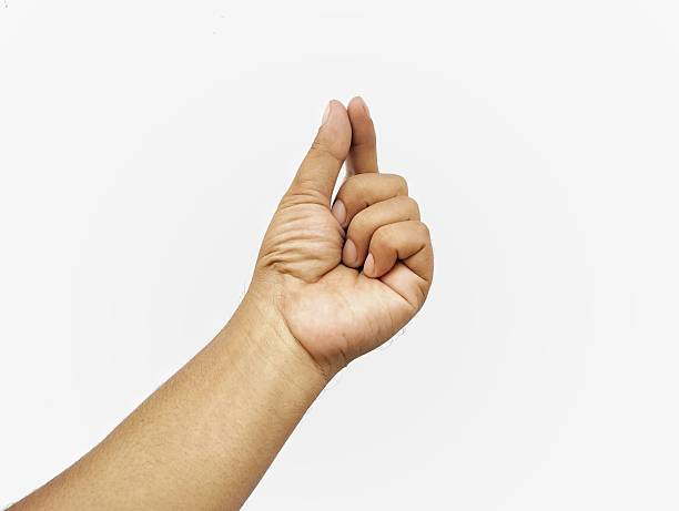 Asian man hand gesture holding something such as card or etc isolated on white background. Element for creative design