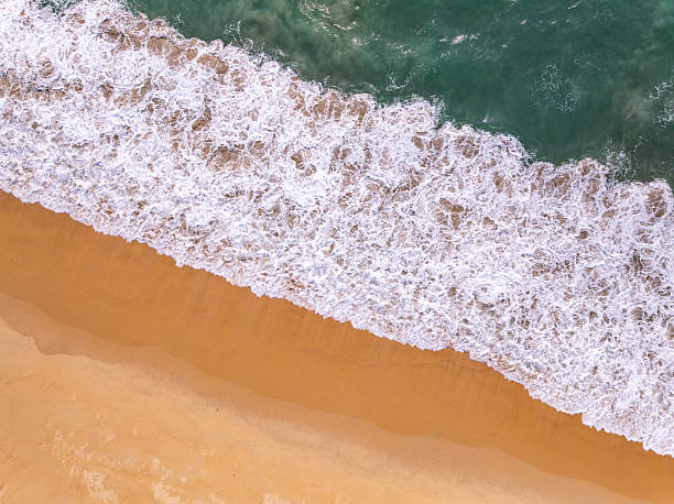 istock Top view beach with waves crashing on sandy shore,Beautiful waves sea surface in summer seascape background,Amazing beach colorful water background 2219474917