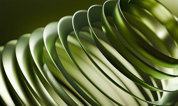istock Sophisticated Green Metallic Curved Circles - Minimalist Abstract Design with Dimensional Depth and Natural Lighting 2219476224