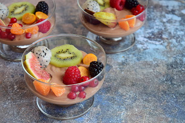 istock Silken tofu chocolate mousse with mixed fresh fruit. Vegan dessert 2219478941