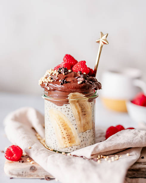 istock Overnight banana chia oats served with chocolate mousse 2219479370