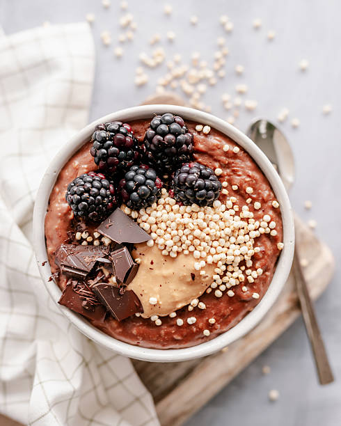 istock Creamy chocolate oatmeal bowl 2219479372