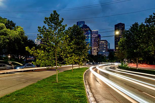 Allen Parkway near Downtown Houston at Twilight