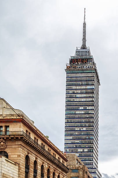 Torre Latinoamericana skyscraper in downtown Mexico City, Mexico on a cloudy day.