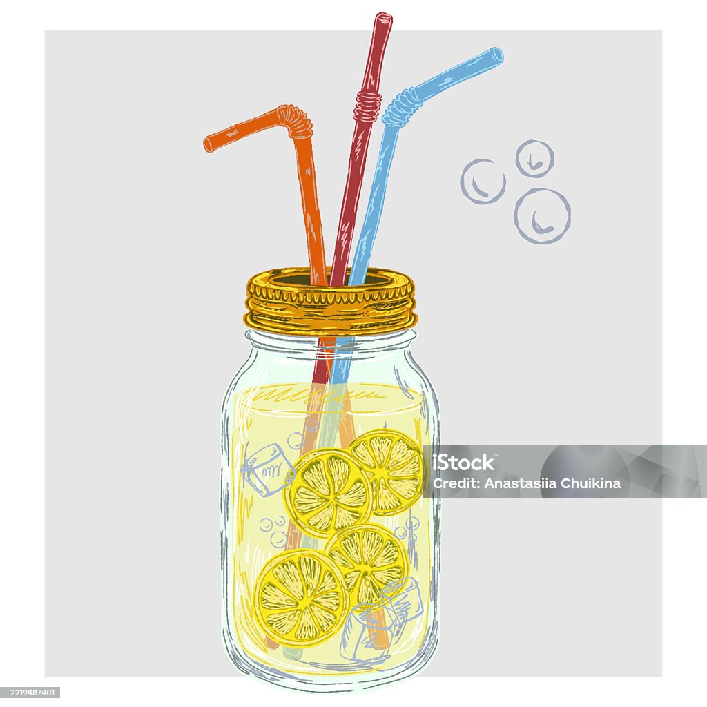 Limonade Rajz Lemonade In A Jar With Straws Mediterranean Element Exotic Tropical ...