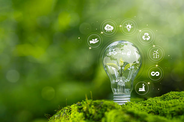 istock Sustainable Environment concept. ESG, green energy. Carbon emission low neutral, net zero, renewable energy, Green business, Climate neutral long term strategy on a green background. 2219492643