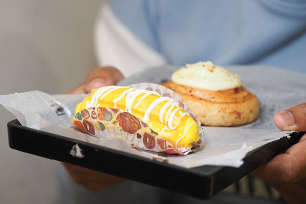 istock Delicious pastries served on a tray at a bakery 2219497901
