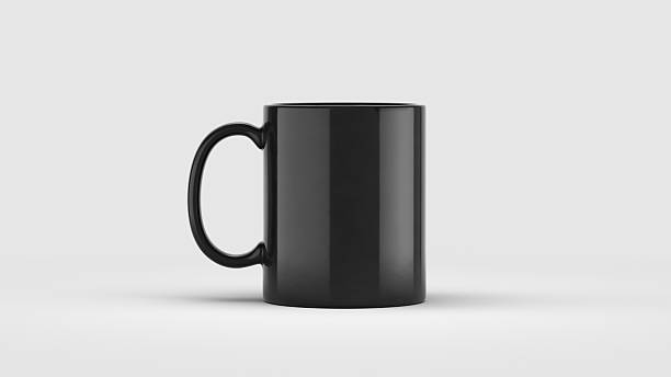 istock Blank Black cup mug on gray background - White Cup Mockup Template. 3d rendering 2219501449