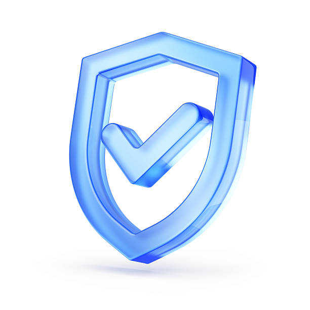 shield. protect and security concept. bue shield 3d icon. 3d rendering - brandkast beveiligingsapparatuur stockfoto's en -beelden