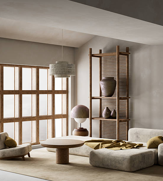 istock A tranquil living room blending minimalism and natural warmth. 3D illustration 2219506570