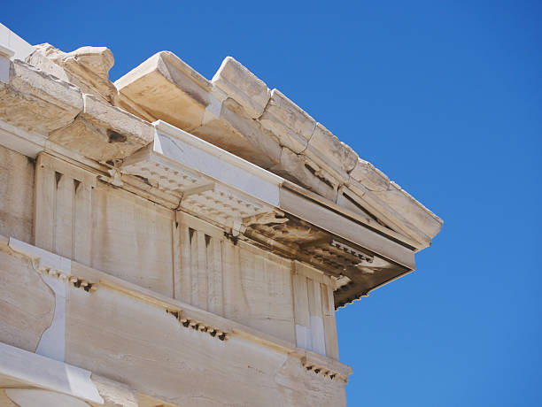 Athens, Greece - 8 May 2025: Acropolis column close up at the sky background