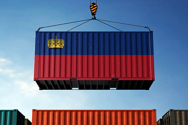 istock Liechtenstein trade cargo container hanging against clouds background 2219515725