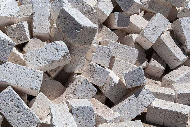 White concrete foundation blocks for construction, building materials and site preparation