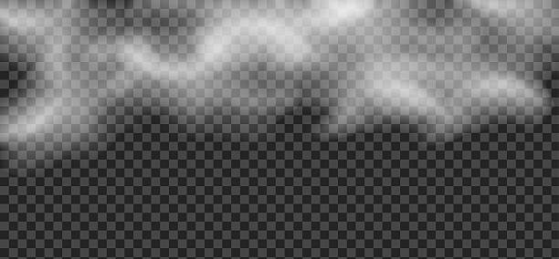 istock Realistic clouds, smoke, fog, cloudiness, smog, light steam over hot drinks and dishes, smoke from a fire, candles, vape, vector illustration on a transparent background 2219526455