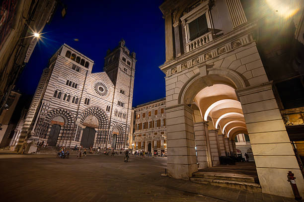 Genoa, Liguria, Italy - June 01, 2025: The magnificent cathedral is the Duomo, the most important church in the city, dedicated to St. Lawrence and consecrated by Pope Gelasius II in 1118, it is a splendid medieval monument.