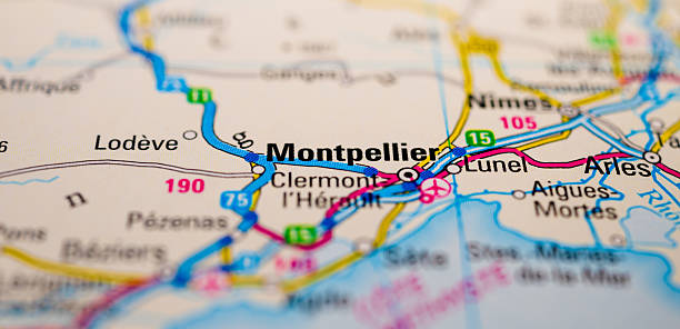 istock Montpellier and coastal roads on travel map.. 2219529693