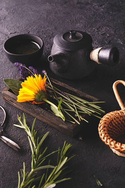 istock Traditional chinese teapot and cup with herbs 2219534118